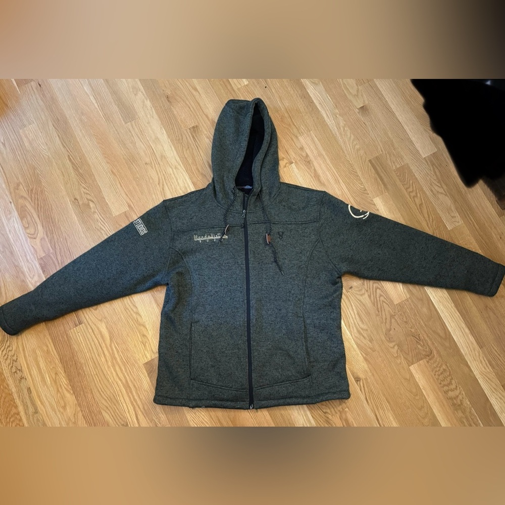 WandaVision 2020 crewJacket L Fleece FullZip Hooded Sherpa Lined Drawstring USED